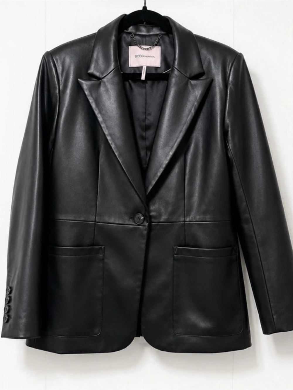 BCBGeneration Black Faux Leather Single-Button Blazer